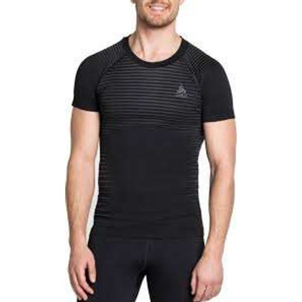 Odlo Performance Shirt Mens S Black Striped Seamless Short Sleeve Base Layer